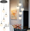 KoKo&Yukina 5-Light Globe Glass Pendant Light Adjustable Length Pendant Lights Fixtures Modern Black Chandelier with Milky White Glass Ceiling Lights for Living Room Staircase (Bulb & Remote Incl.)