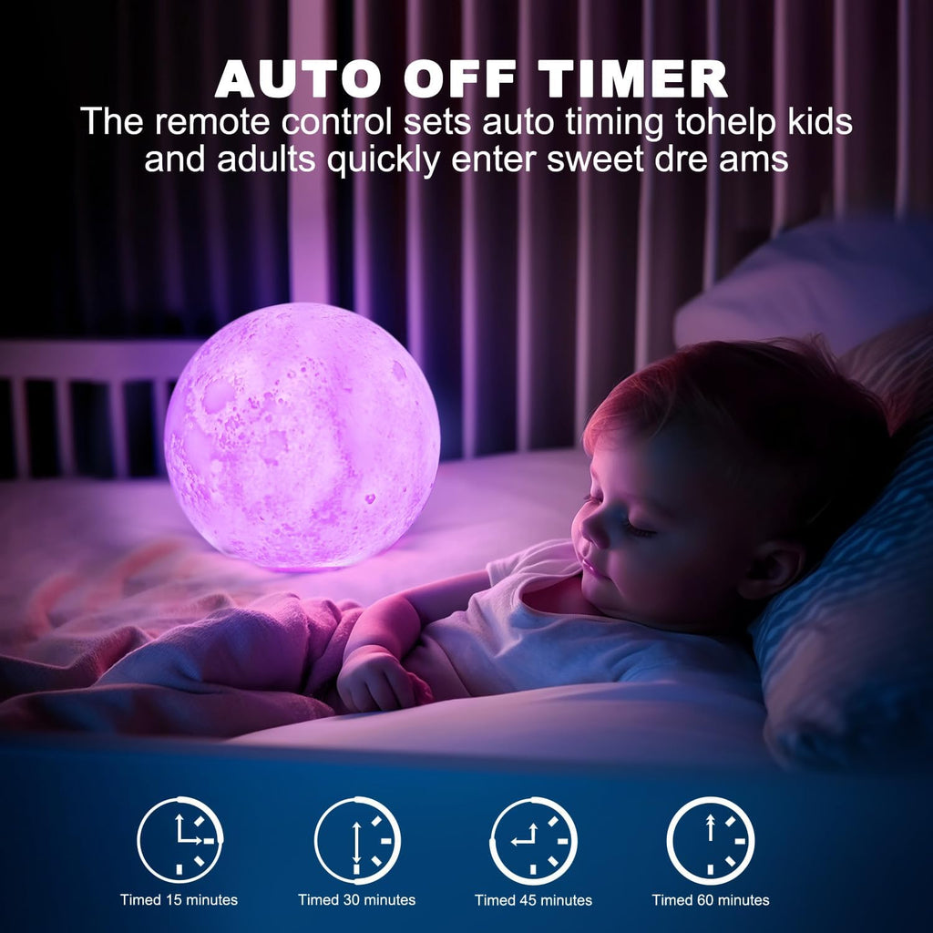 Moon Lamp, 6 Inch Sliding Control Moon Light, Kids Night Light, 16 Colors Moon Night Light with Unique Stand, Timing, USB Rechargeable, Room Decor, Christmas Birthday Gifts for Kid Women Friends Lover