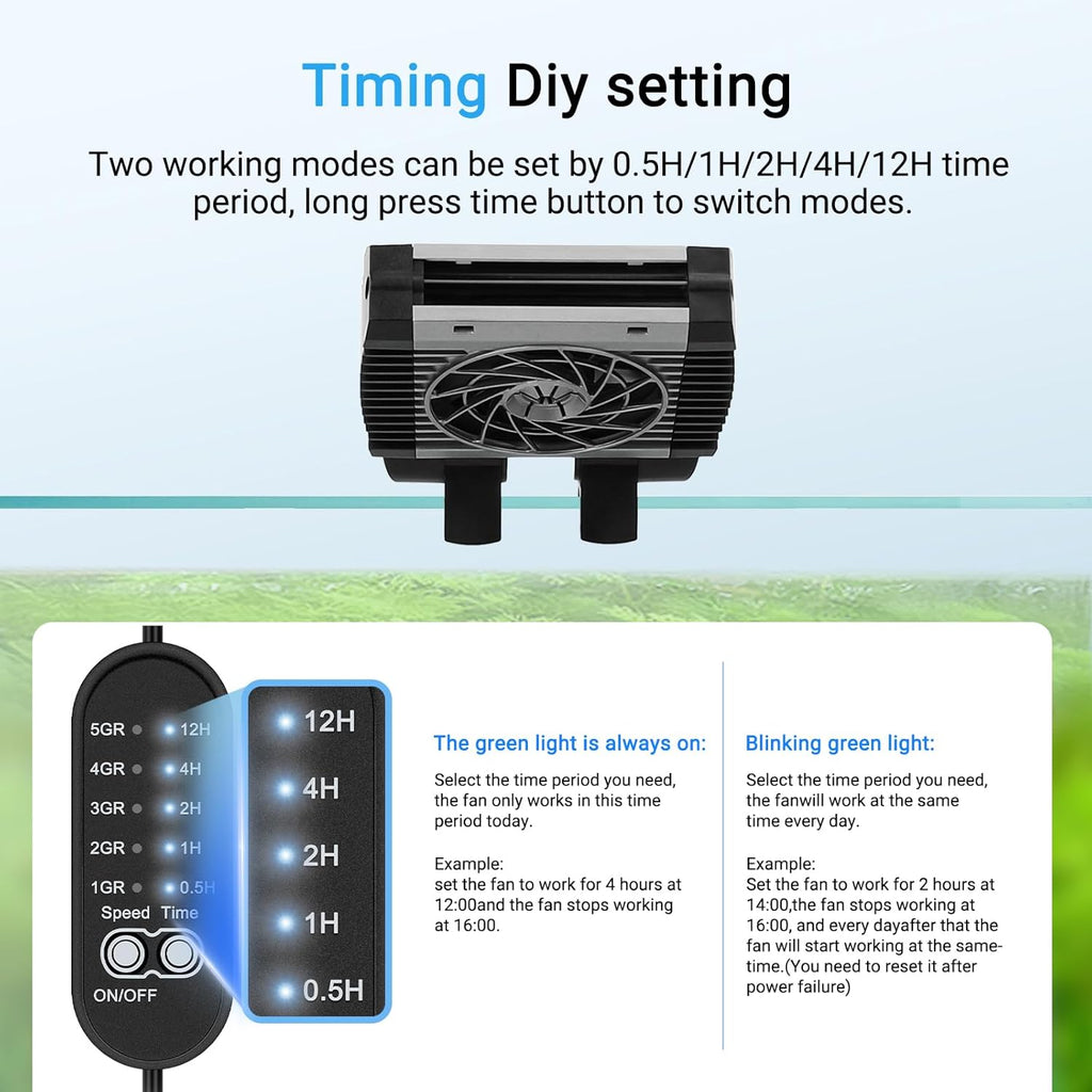 fishkeeper Aquarium Chiller Fan - 3600 r/m Powerful Wind Quiet Fish Tank Cooling Fan, 5 Speeds, 3 Timer Modes, 180° Wide Angle Adjustable Aquarium Cooler with Smart Controller (4W, 1 Head)