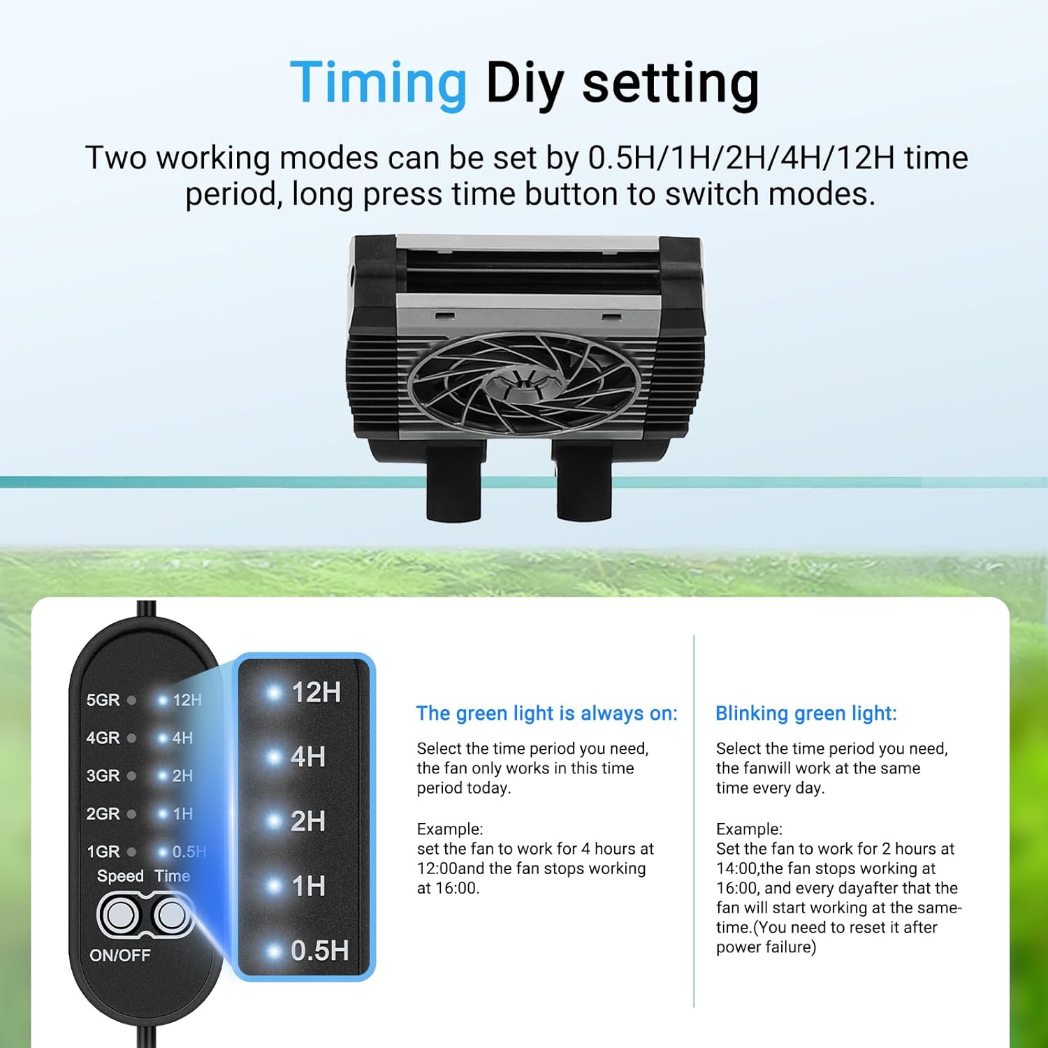 fishkeeper Aquarium Chiller Fan - 3600 r/m Powerful Wind Quiet Fish Tank Cooling Fan, 5 Speeds, 3 Timer Modes, 180° Wide Angle Adjustable Aquarium Cooler with Smart Controller (4W, 1 Head)