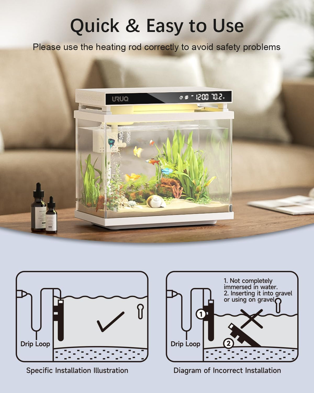 Small Aquarium Fish Tank Heater: 50W Submersible Aquarium Heater Adjustable Temperature Ultra-Low Water Level for Betta Fish Starter Kit - 5-10 Gallon Mini Aquarium