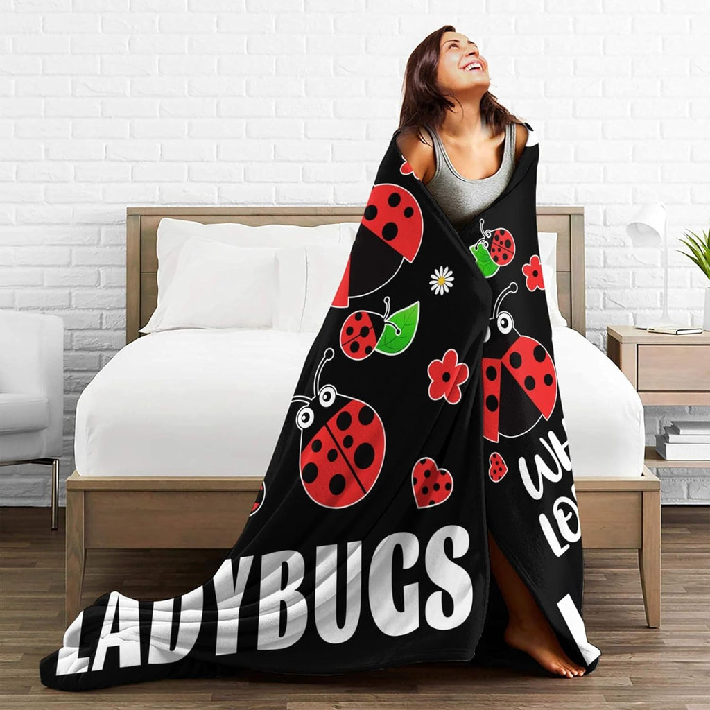 Just A Girl Who Loves Ladybugs Throw Blanket Lady Bugs Print Throw Blankets Gifts for Couch Sofa Bed Stuff Decor Soft Cozy Fleece Plush Warm Flannel Bedding for Lover 40"x50"