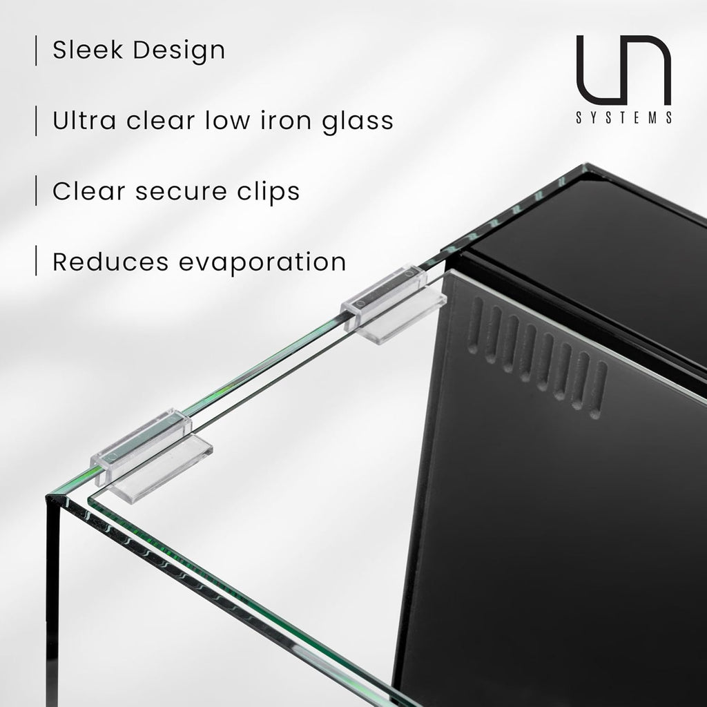 Ultum Nature Sytems Tank Lids for Rimless Tanks - Ultra Clear Rimless Aquarium Lid, Fish Tank Lid Cover for Glass Aquarium, Frameless Aquarium Lid, Cover for Tank - 35A Dual AIO (Lid + Clips)