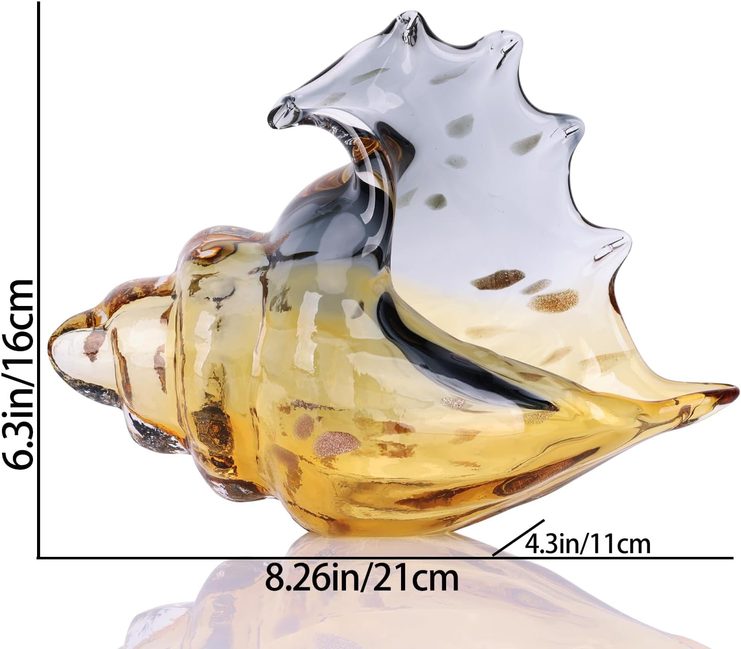 Hand Blown Glass Conch Statues, Gray and Amber Glass Art Figurines, Conch Shells for Coastal Home Decor, Living Room TV Stand and Bookcase Decor, Bathroom Shelf Tops and Cabinet Decor.