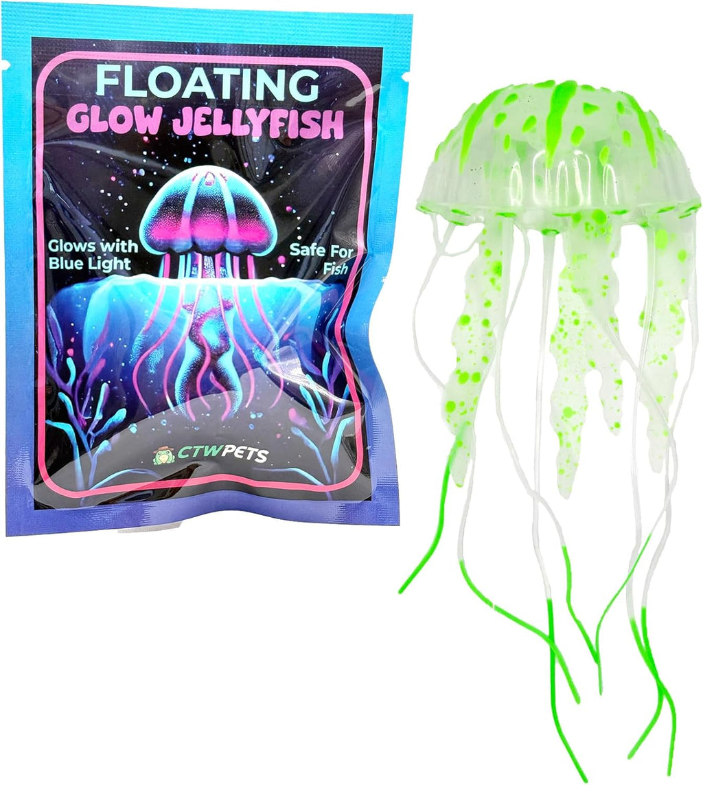 CTWPets Glowing Black Light Jellyfish Aquarium Decoration, Floating Freshwater Decor (Green)