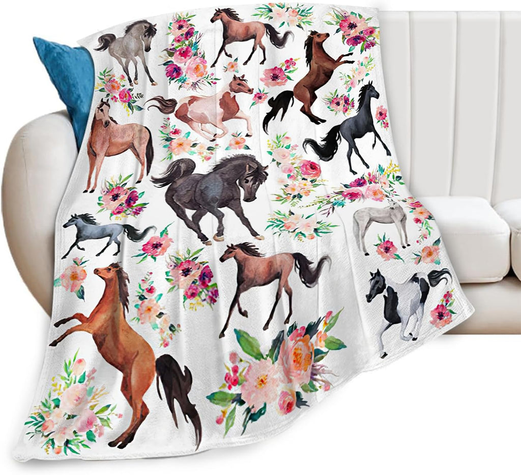 Horse Blanket Horse Throw Blanket Gifts for Girls Women Kids Boys Adults Man Super Soft Cozy Plush Fluffy Fuzzy Fleece Blanket Decor 40''X50''
