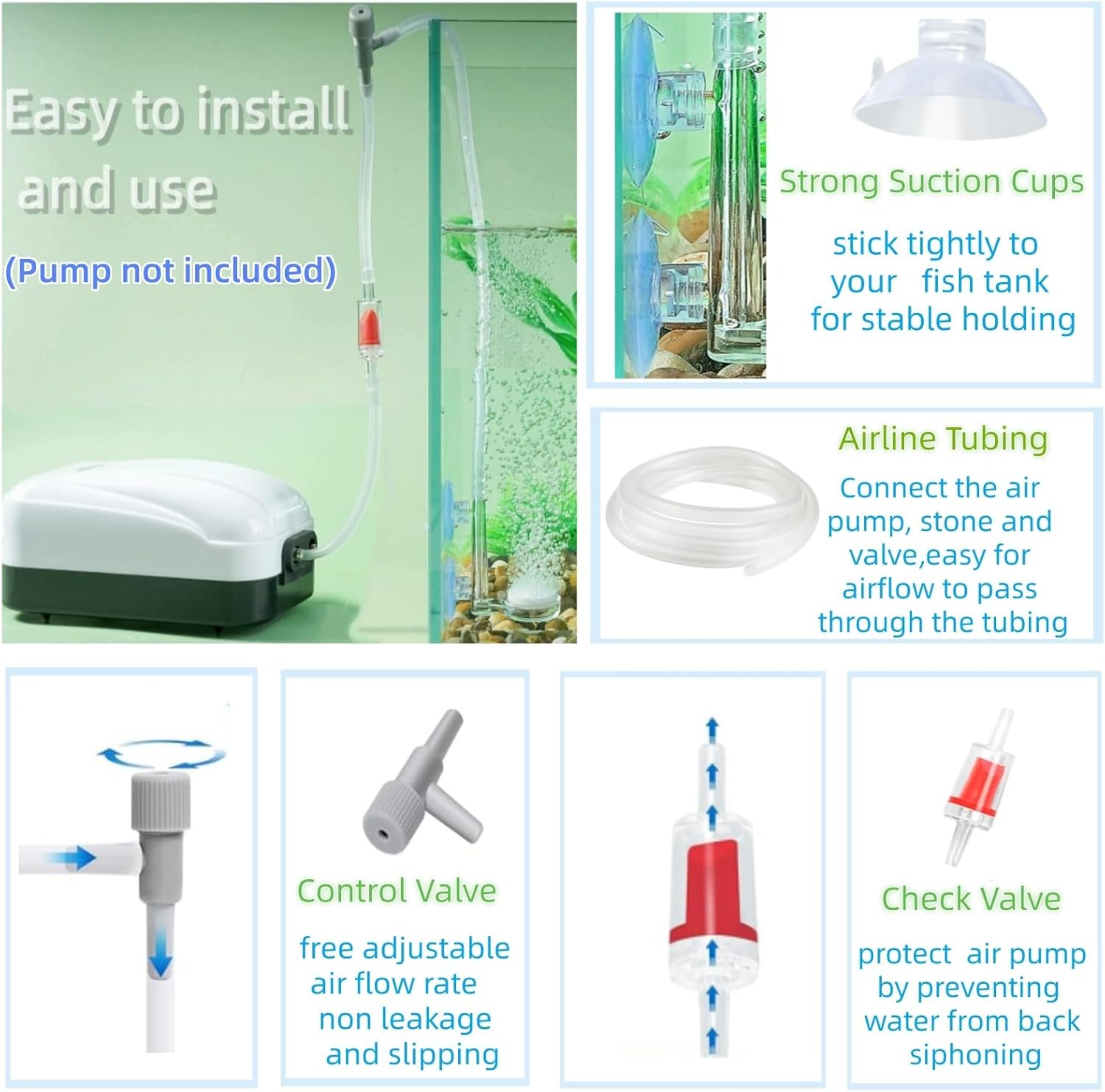 AQUANEAT Aquarium Air Stone Disc, 1 Inch Nano Bubble Stone Kit Quiet Dissolved Oxygen Diffuser with Accessories tubing and valves for Small Fish Tank