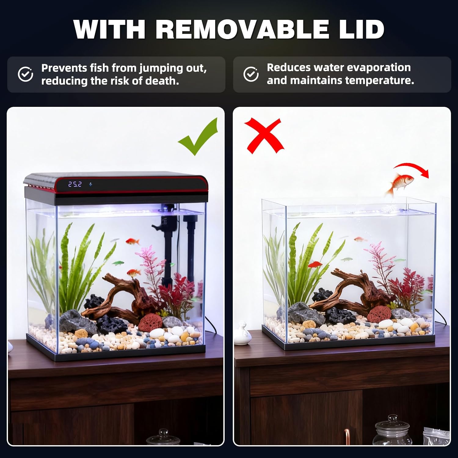 Coospider 5 Gallon Glass Fish Tank, Aquarium Starter Kit - Self-Cleaning, Ultra-Quiet Filter Pump, 3-Color LED Lights, Smart Temp Monitoring for Betta Fish, Shrimp, Kids Gift Idea