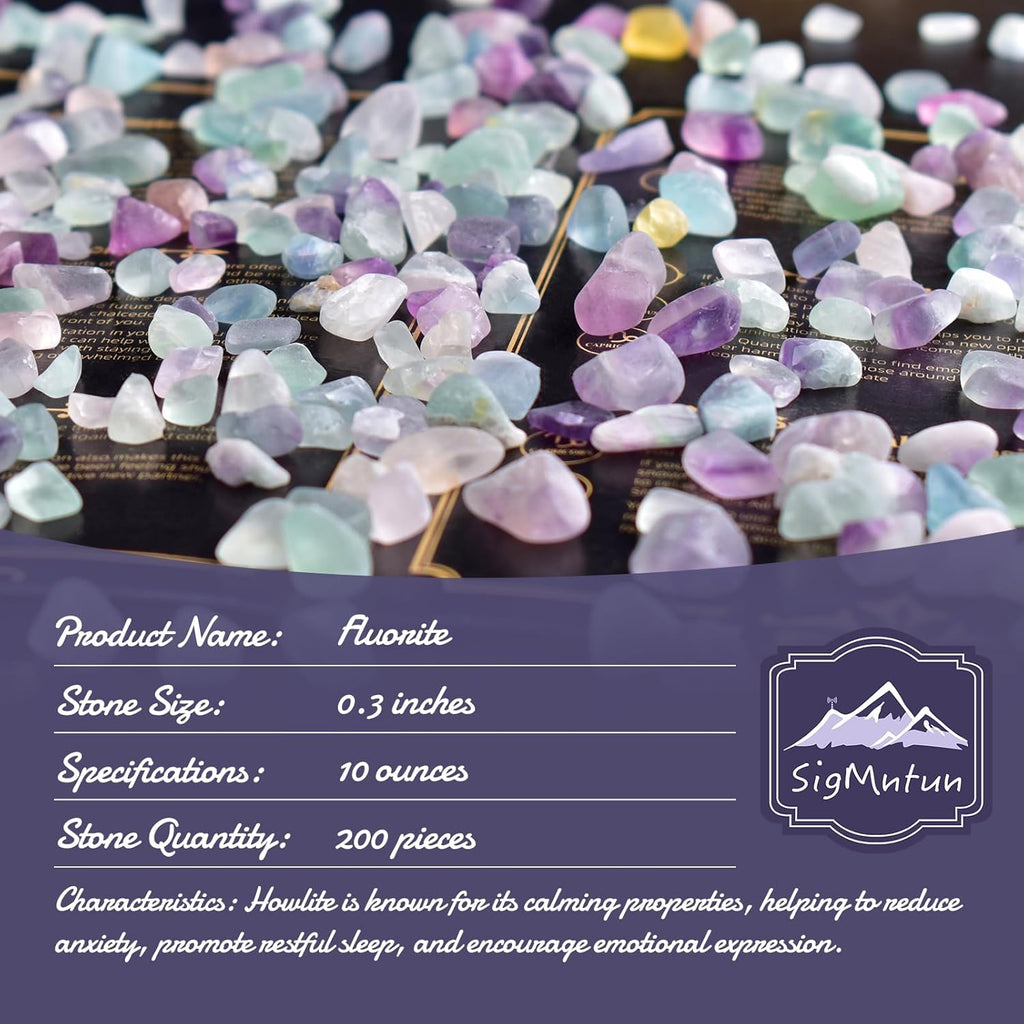 Polished Fluorite Crystal Chips 200 Pcs - 0.3" 10 oz Tumbled Stone Chips Crushed Sea Glass Stones Healing Reiki Crystal Jewelry Making Home Decoration