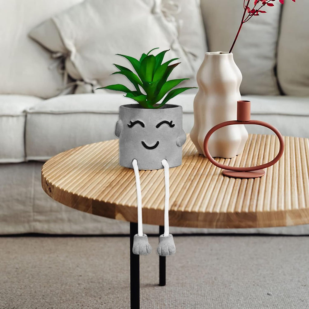 Zerzsy Artificialplant Succulents in Cement Pots with Hanging Leg, Kitchen Shelf Decoration,Bathroom Mini Plants Decor, Shelf Decor Accents, Office Wall Decoration - Set of 1