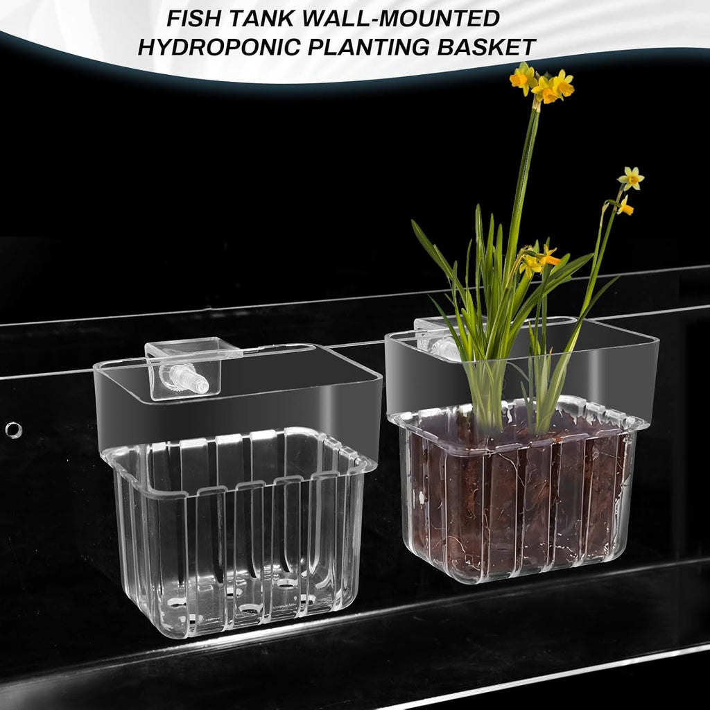 2 PCS Aquarium Plant Holder Clear, Fish Tank Plant Holder, Fish Tank Aquatic Plant Holder Aquatic Planter Hanging Pot for Aquarium Decor