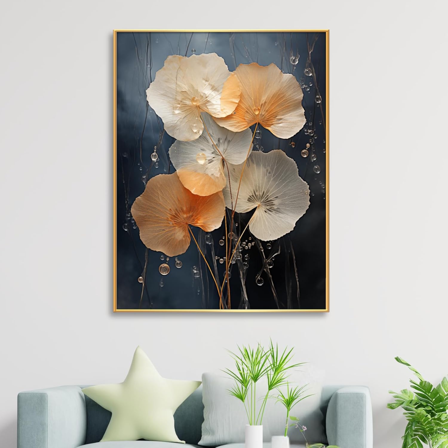 Botanical Leaf Canvas Wall Art, Modern Nature-Inspired Decor for Living Room, Bedroom, Office Ready to Hang (Gradient Glow, 35"Wx47"H/90x120cm, Black Frame)