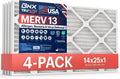 BNX TruFilter 14x25x1 Air Filter MERV 13 (4-Pack) - MADE IN USA - Electrostatic Pleated Air Conditioner HVAC AC Furnace Filters for Allergies, Pollen, Mold, Bacteria, Smoke, Allergen, MPR 1900 FPR 10