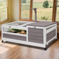 Tortoise Habitat Tank Indoor Outdoor, Wooden Tortoise House with Wheels, 2-Room Reptile Turtle Enclosure Cage for Small Animals, Lamp Holder, Leakproof Tray, Grey