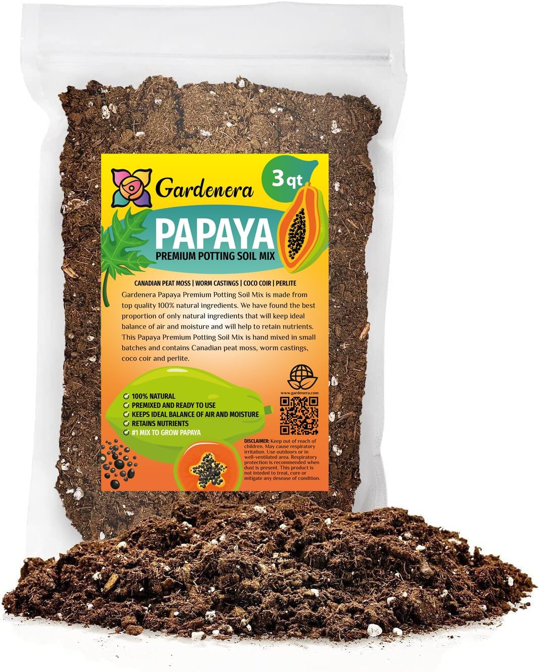 GARDENERA Papaya Plant Potting Soil - Enhance Fruiting and Health with Professional Grade Nutrient-Rich Mix - 3 Quart