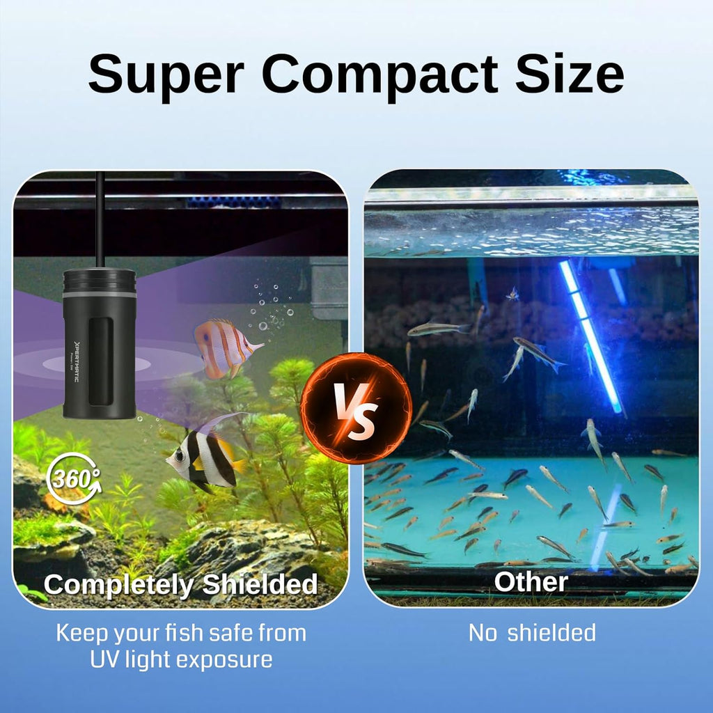 SainSmart XpertMatic Aquarium Sterilizer Light, 5W Mini Submersible Sanitizer with Timer Aquarium, Waterproof Lamp Cleaning Green and Algae for Fish Tank, Pond, Swimming Pool, Saltwater, Freshwater