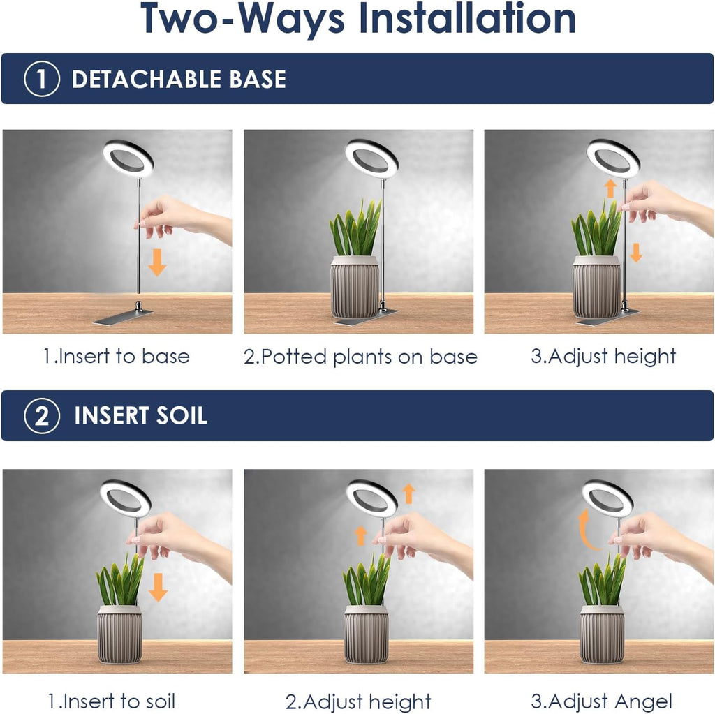 IMVSINCERE Halo Grow Light for Indoor Plants 72 LEDs - Adjustable Height （6.5-25 in） Full Spectrum LED Growing Lamp with Base, Auto On/Off Timer (3/9/12H), 10 Dimmable Brightness, 5V Adapter 160MM