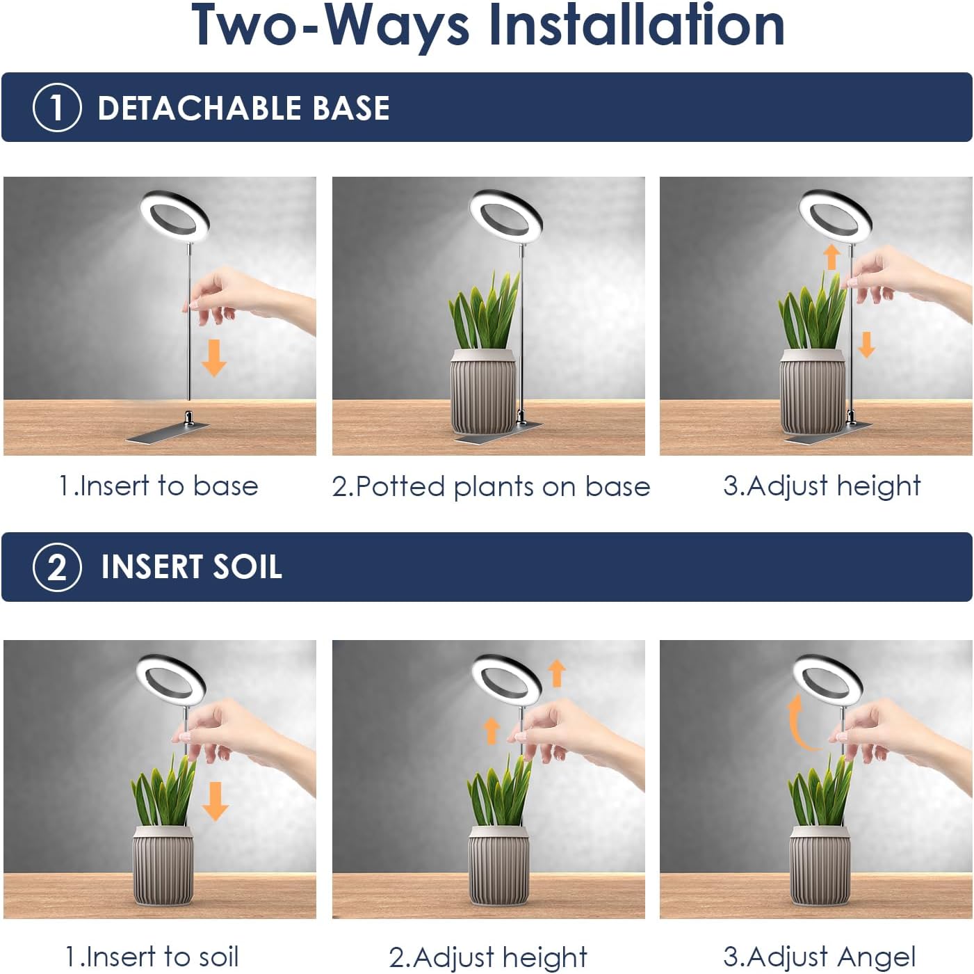 IMVSINCERE Halo Grow Light for Indoor Plants 72 LEDs - Adjustable Height （6.5-25 in） Full Spectrum LED Growing Lamp with Base, Auto On/Off Timer (3/9/12H), 10 Dimmable Brightness, 5V Adapter 160MM
