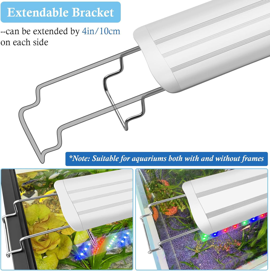 HITOP 16-24in Plant Growth Aquarium LED Light with Timer, Full Spectrum Auto 24/7 Lighting Cycle& 10-Level Brightness Adjustment, Fish Tank Light with Extendable Brackets