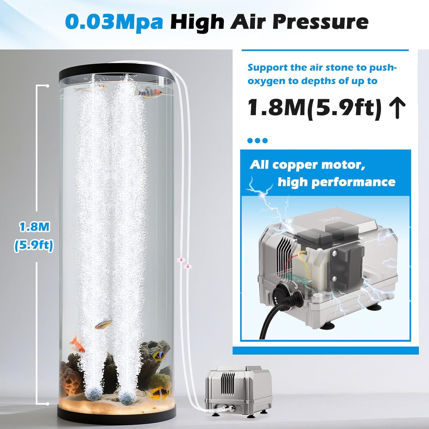 hygger 8W Aquarium Air Pump: Quiet Powerful Adjustable Fish Tank Air Pump, Dual Outlets Oxygen Aerator, Oxygen Pump for Up to 200 Gallons Aquariums, for Freshwater, Saltwater, Hydroponics