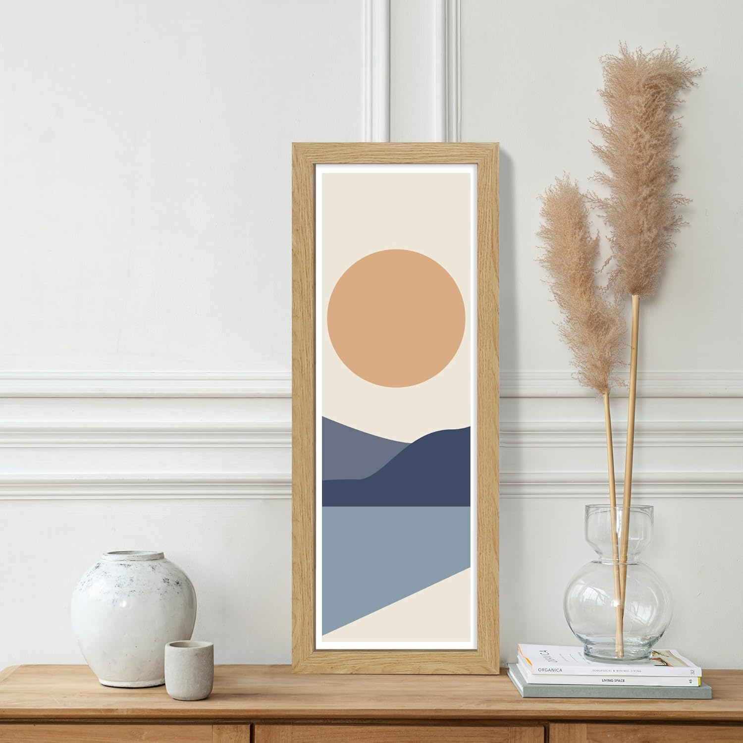 8x24 Picture Frame 2 Pack, Natural Oak Wood Frame with Tempered Glass, Display Pictures Multiple Five 4x6 With Mat or 8 x 24 Without Mat - Horizontal or Vertical Wall Mounting