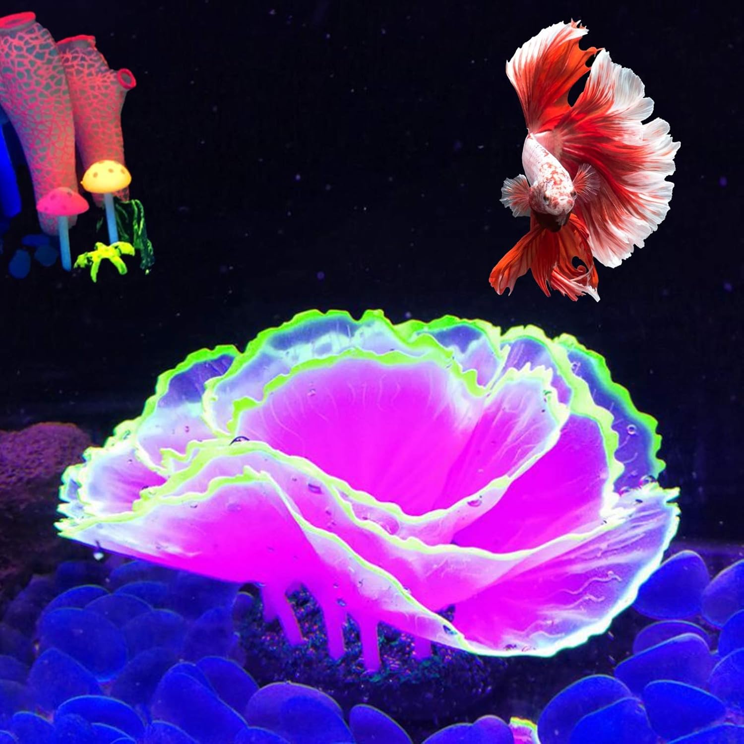 Besimple Aquarium Coral Ornament Glowing Effect Coral Decor Resin Fish Tank Plants Decoration for Aquarium Tank Landscape(Purple)
