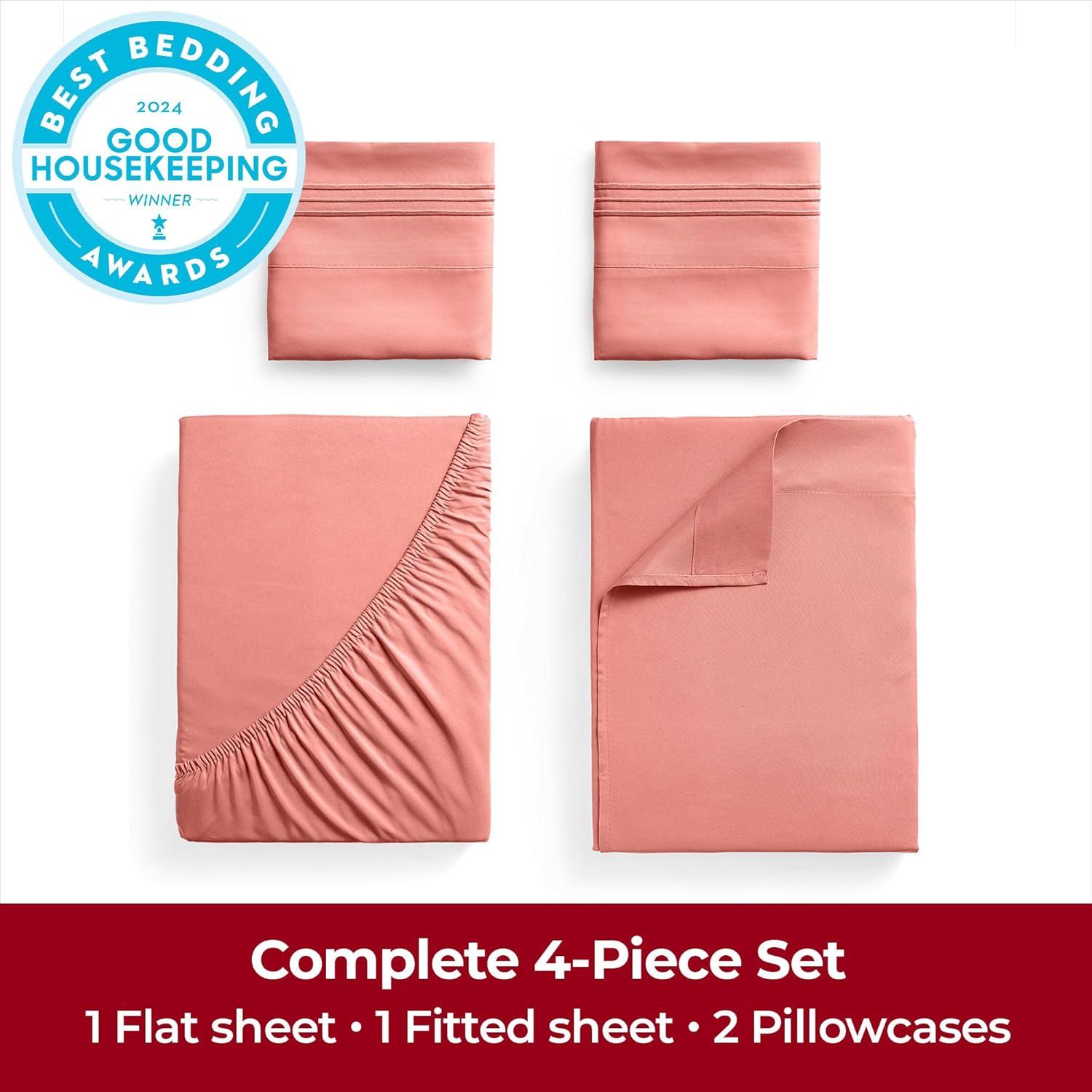 Mellanni Extra Deep King Sheets - 4 PC Iconic Collection Bedding - Hotel Luxury, Ultra Soft, Cooling Bed Sheets - Wrinkle, Fade, Stain Resistant (King, Coral)