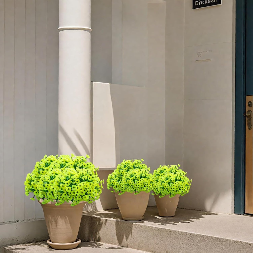 Artificial Flowers for Outdoors,UV Resistant Artificial Outdoor Flowers,Not-Fading Faux Flowers for Outdoor Planters Front Door Porch Yard Patio Garden Home Decor,12 Bundles (Yellow)