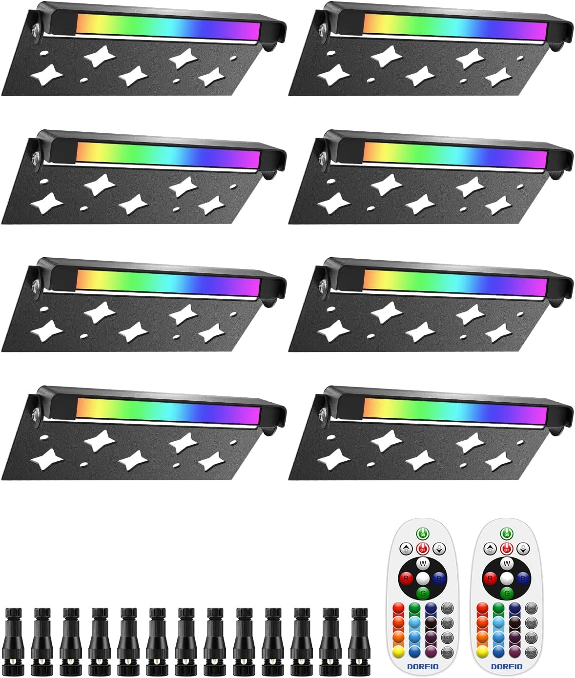 5W RGB Retaining Wall Lights 7 inch LED Hardscape Lighting Color Changing Low Voltage Landscape Paver Lights 12V 24V Step Lights Outdoor IP66 Waterproof Stair Lighting (8 Pack+Connectors)