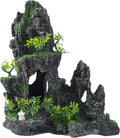 Large Fish Tank Decorations - Mountain View Aquarium Ornament with Tree House Cave Bridge,Resin, 10.24x9.45x5.12 inches, C