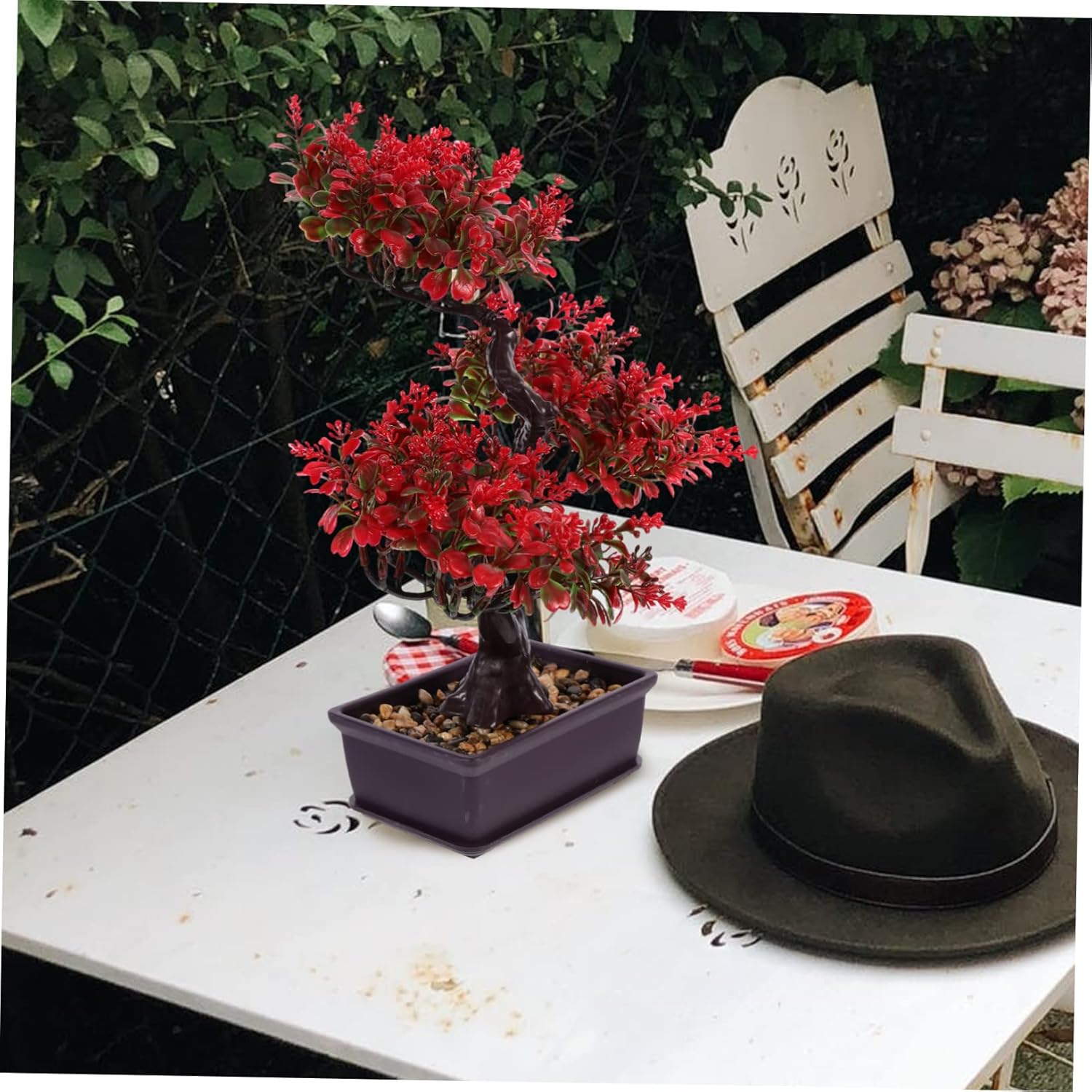 Cabilock Artificial Bonsai Tree, Fake Potted Bonsai Plants Decoration, Desktop Realistic Welcoming Pine Ornament for Home Office Entryway Chests Decor, Red