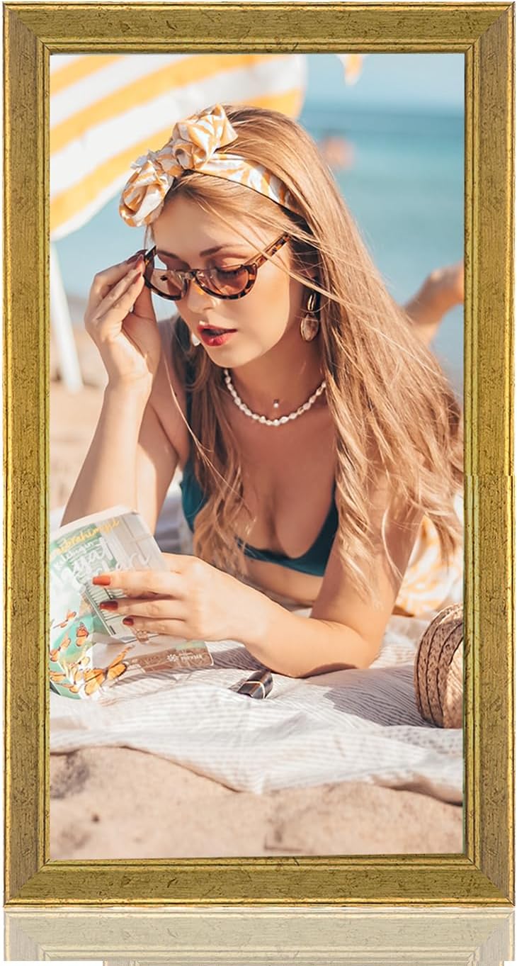 Wood 11x22 Frame Gold, Ornate Natural 22x11in Poster Picture Frame, Modern Golden 11 x 22inch Gallery Wall Photo Frame with HD Plexiglass, Horizontal Vertical Wall Mounting Display 1pcs