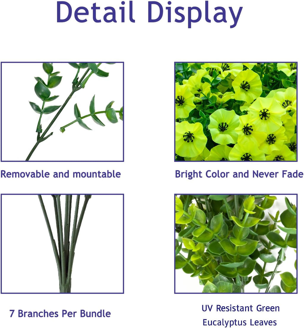 Artificial Flowers for Outdoors,UV Resistant Artificial Outdoor Flowers,Not-Fading Faux Flowers for Outdoor Planters Front Door Porch Yard Patio Garden Home Decor,12 Bundles (Yellow)