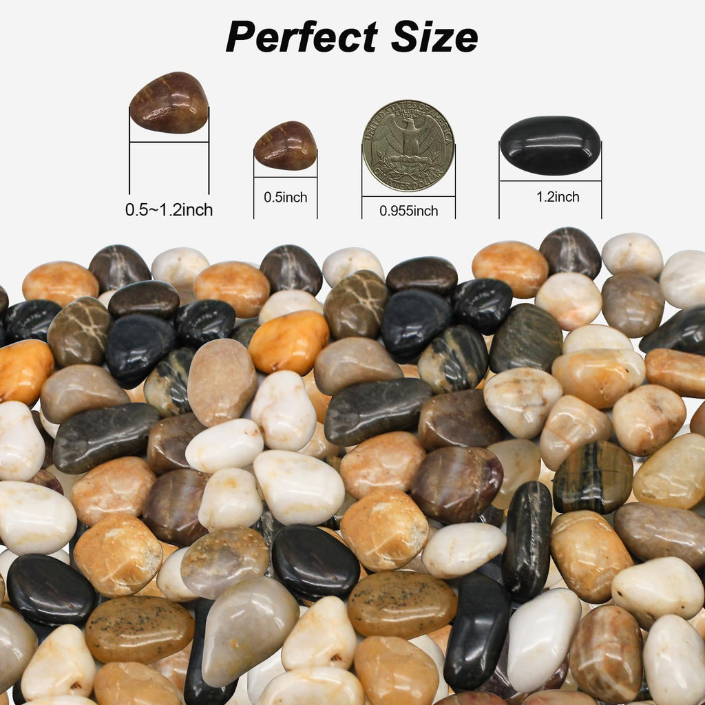 River Rocks, Decorative Ornamental Pebbles,Garden Landscaping Stones,Gravel Filler for Home Decoration Flower Bed Fish Tank Plants Vases Succulents