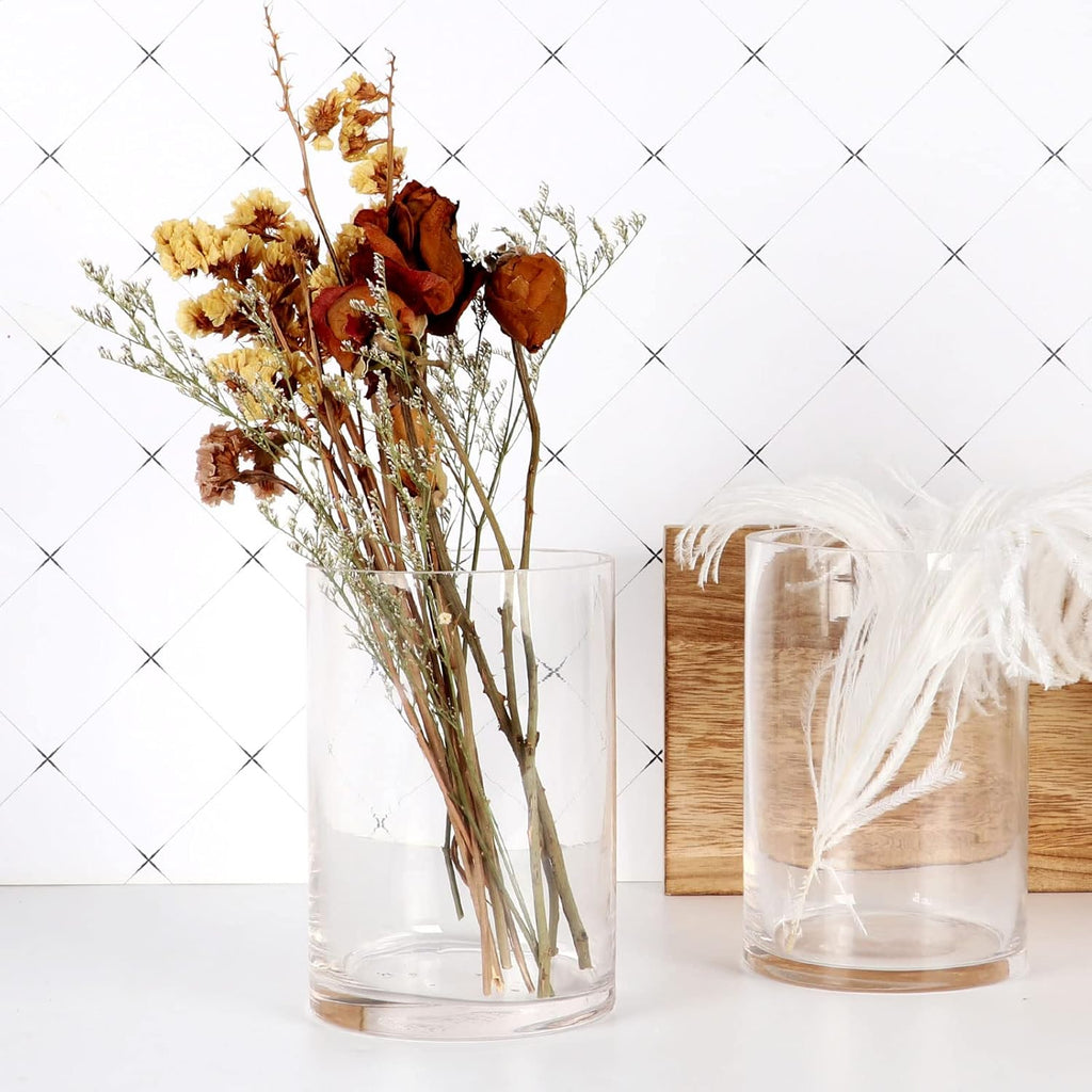 Set of 3 Cylinder Glass Vases for Centerpieces,6 Inch High Clear Flower Vase for Home Decor,Candle Holder,Wedding Favors and Floral Arrangements(4" W X 6" H)
