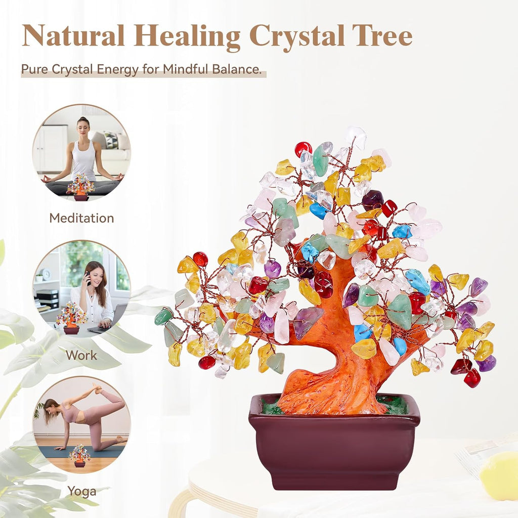 Feng Shui Quartz Crystal Money Tree Bonsai Style Decoration for Luck and Wealth (Multicolor)