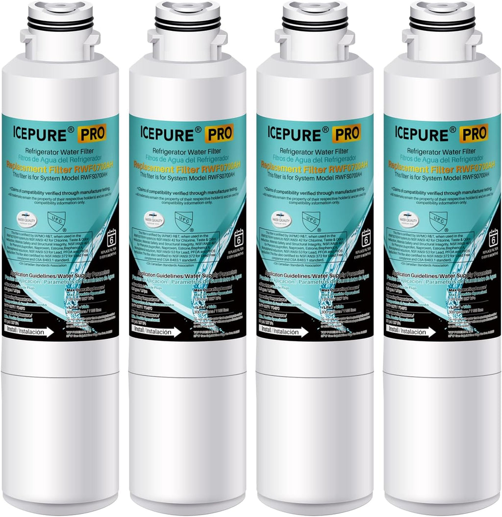 ICEPURE PRO DA29-00020B NSF401&473&53 Samsung Refrigerator Water Filter, Replacement for DA29-00020B-1, DA29-00020A/B, HAF-CIN/EXP, RF25HMEDBSR, RF28HMEDBSR, RS25J500DSR, More Models, 4PACK