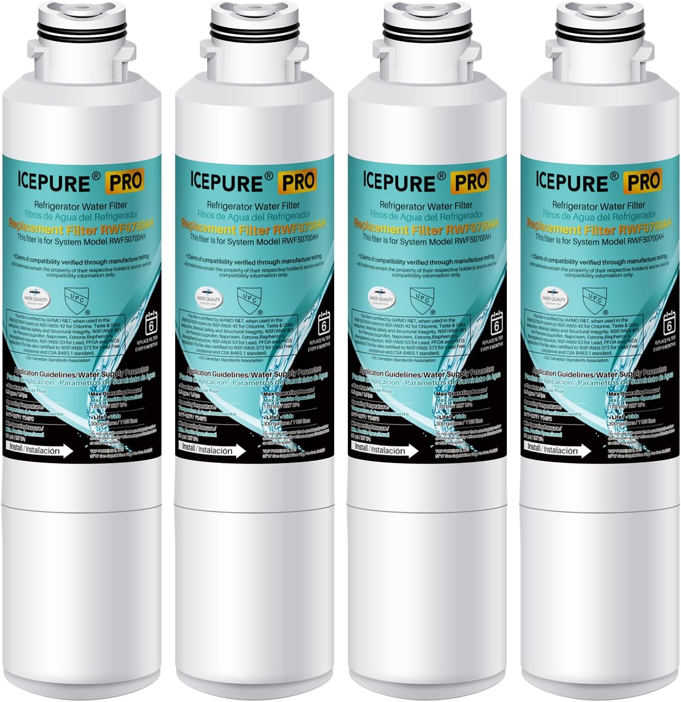 ICEPURE PRO DA29-00020B NSF401&473&53 Samsung Refrigerator Water Filter, Replacement for DA29-00020B-1, DA29-00020A/B, HAF-CIN/EXP, RF25HMEDBSR, RF28HMEDBSR, RS25J500DSR, More Models, 4PACK