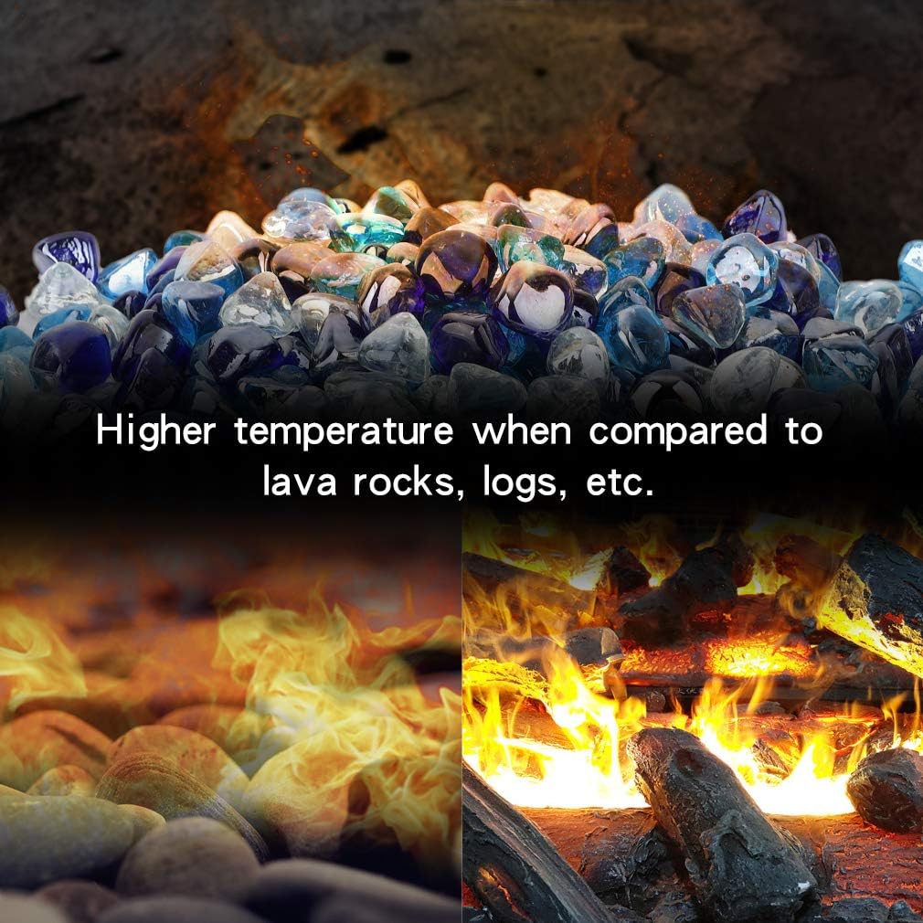 Stanbroil 10-Pound Blended Fire Glass - 1/2 inch Diamonds, Cobalt Blue, Crystal Ice, Caribbean Blue Luster for Indoor & Outdoor Gas Fire Pits & Fireplaces