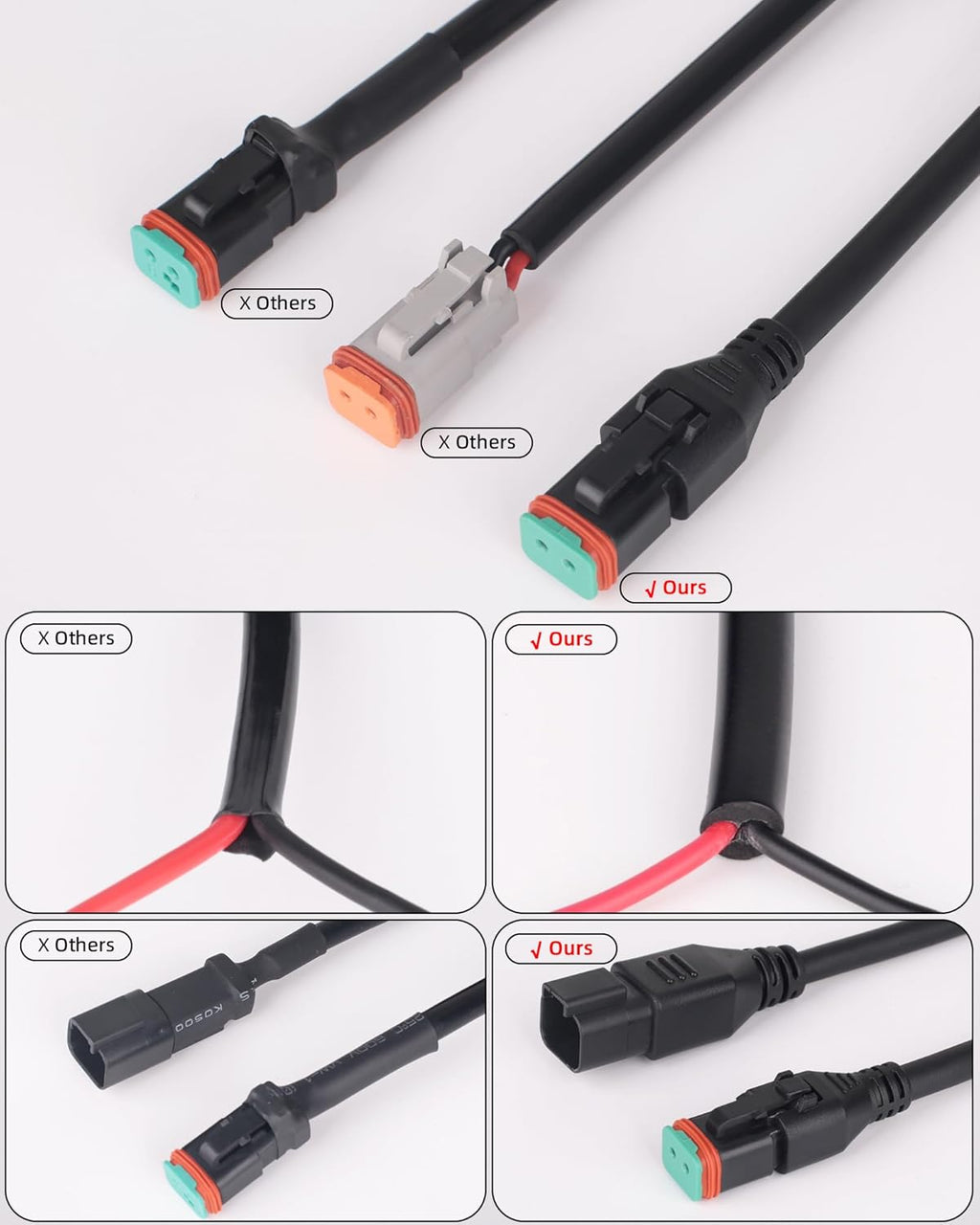 2 Sets Deutsch DT 2 Pin Male Female Wiring Harness Connectors Adapters Replacement Universal for Retrofit LED Light Bar LED Work Fog Light DIY Kit