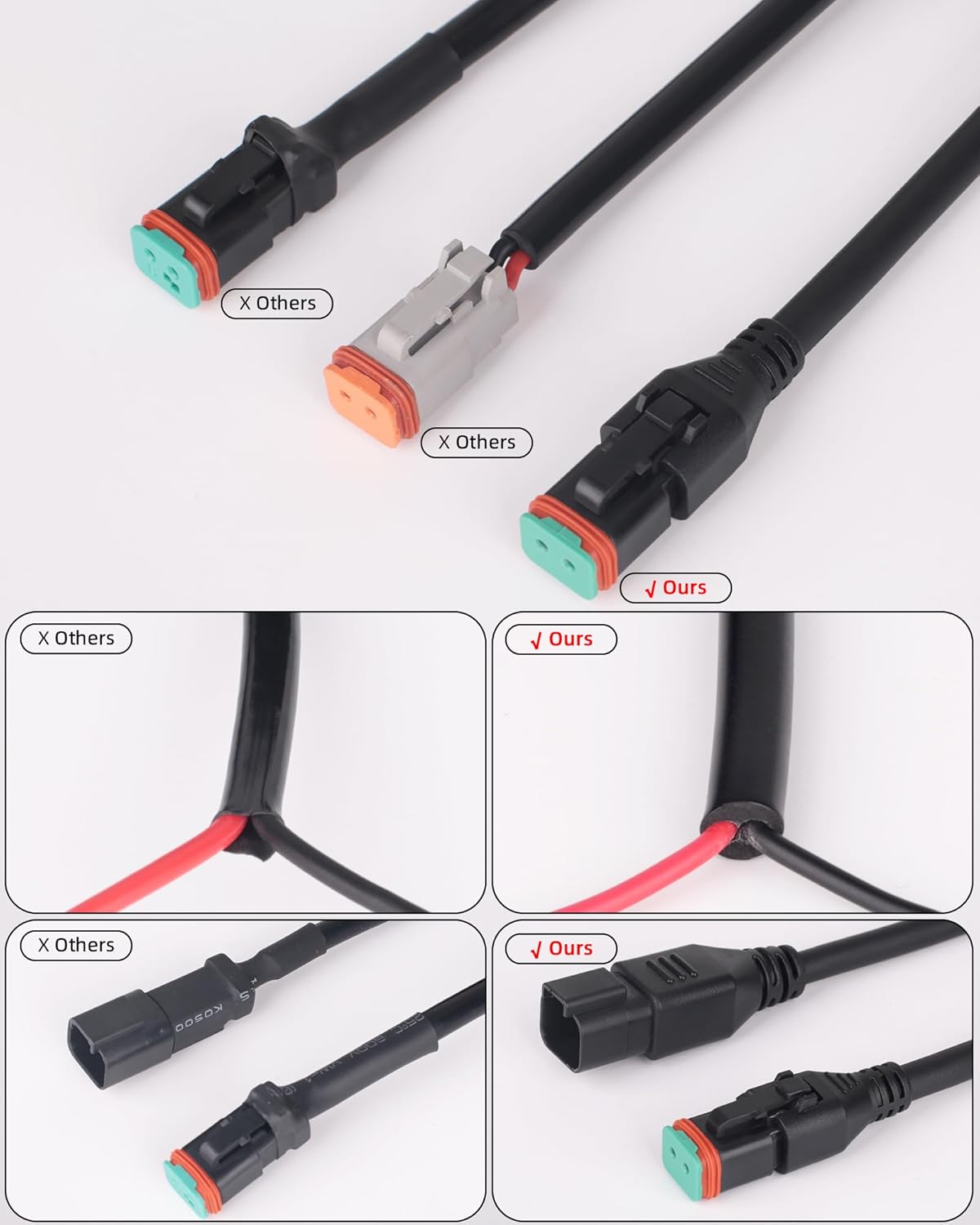 2 Sets Deutsch DT 2 Pin Male Female Wiring Harness Connectors Adapters Replacement Universal for Retrofit LED Light Bar LED Work Fog Light DIY Kit