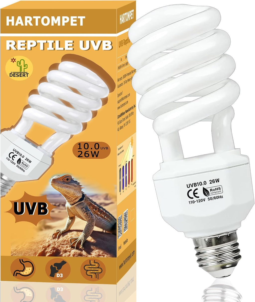 UVB 10.0 Reptile Light 26W – Desert Lamp for Bearded Dragons, Tortoises, Iguanas, Lizards & Other Sun-Loving Reptiles – Coil Bulb for Terrariums & Tanks