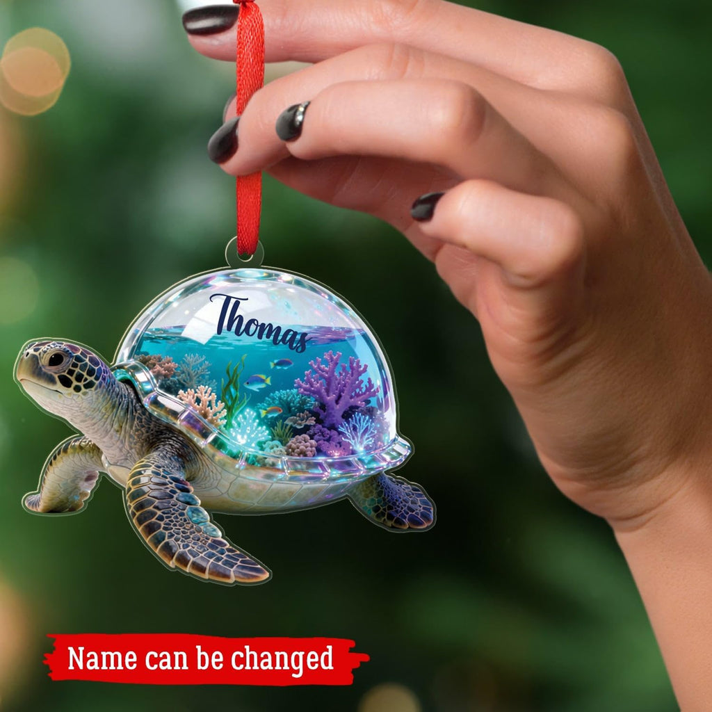 Sea Turtle Shaped Acrylic Ornament, Personalized Ocean Animal Ornament 2025, Unique Gift for Ocean Lovers, Sea Turtle Hanging Christmas Tree Decoration, Customized Name Turtle Ornaments Keepsake