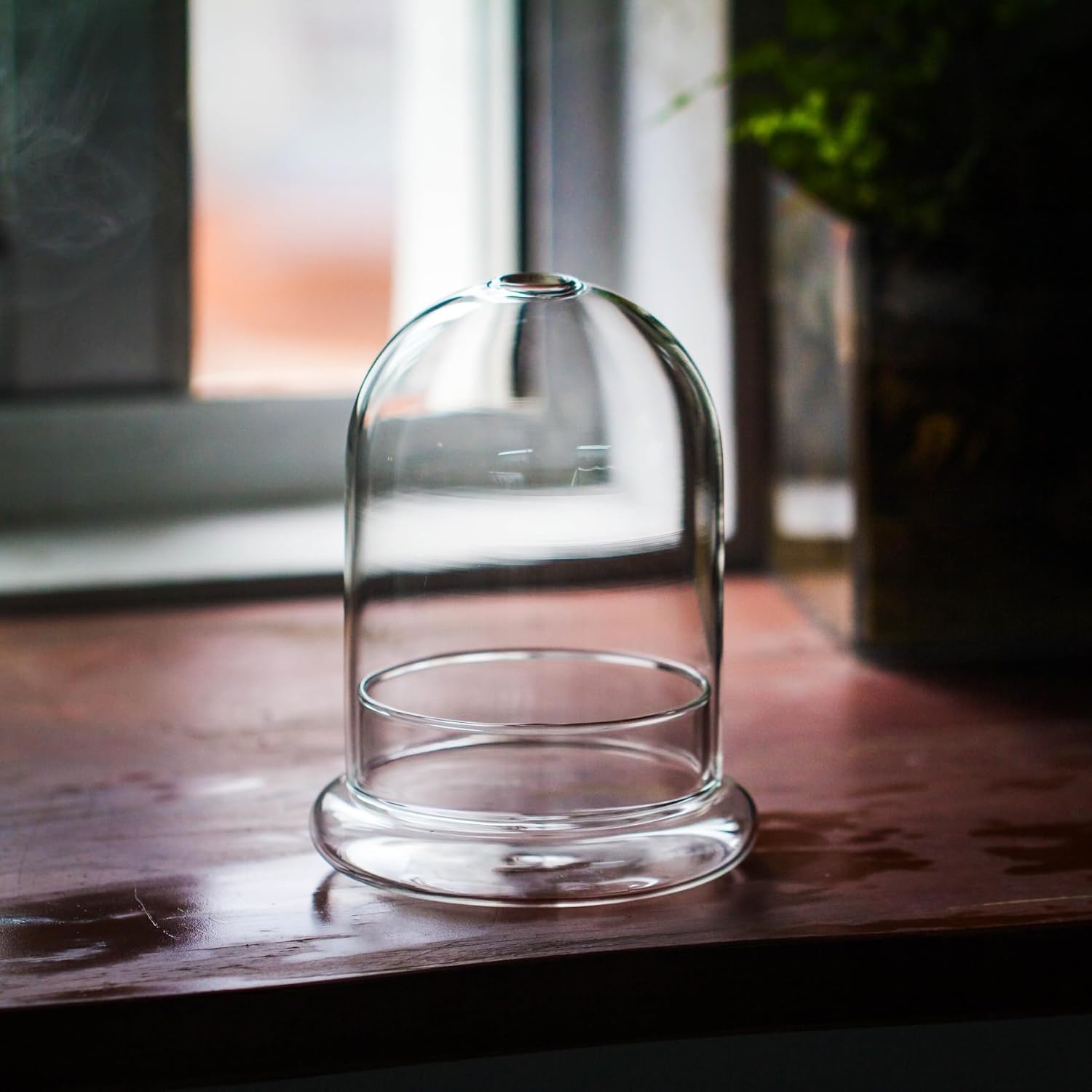 Small Glass Dome with Base and Air Hole - 4.7 x 4.7 x 6.3 Inch - Clear Glass Cloche Bell Jar, Home Indoor Tabletop Decorative Terrarium, (No Plants Included)