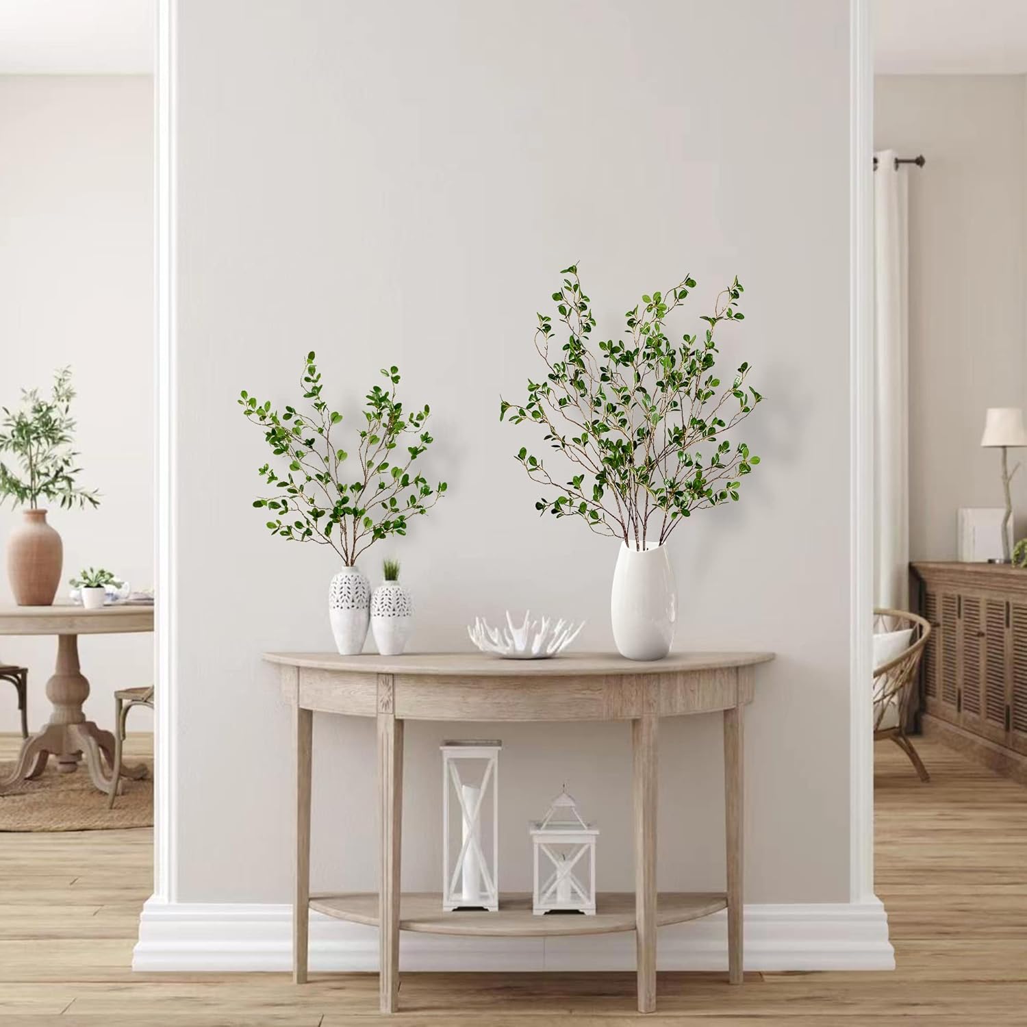 Sggvecsy 43’’ 3Pcs Artificial Ficus Branches Faux Leaf Spray Green Eucalyptus Branches Artificial Greenery Stems Fake Ficus Twig Plants for Home Office Wedding Vase Filler Shop Decoration