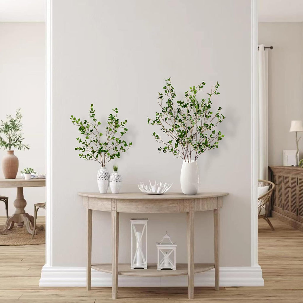 Sggvecsy 43’’ 2Pcs Artificial Ficus Branches Faux Leaf Spray Green Eucalyptus Branches Artificial Greenery Stems Fake Ficus Twig Plants for Home Office Wedding Vase Filler Shop Decoration