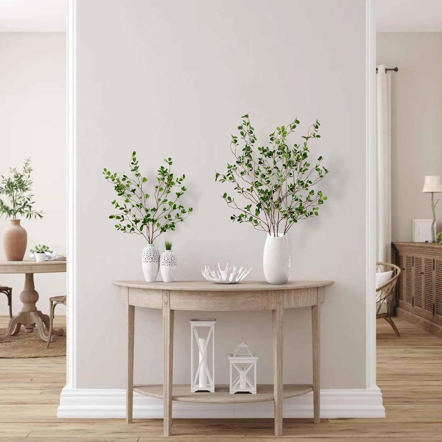 Sggvecsy 43’’ 2Pcs Artificial Ficus Branches Faux Leaf Spray Green Eucalyptus Branches Artificial Greenery Stems Fake Ficus Twig Plants for Home Office Wedding Vase Filler Shop Decoration
