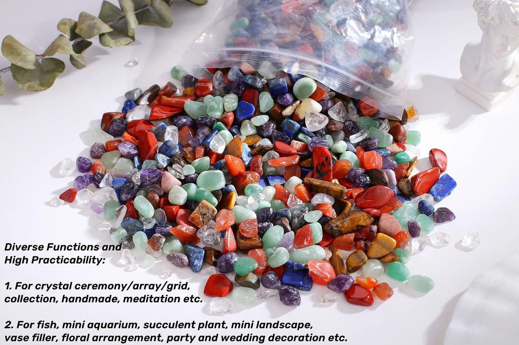 QINJIEJIE 400G 7 Chakra Crystals Tumbled Stones Polished Rocks Chips Stone Crushed Crystal Healing Natural Gem Gravel Home Decoration Aquarium Tank Plants Vase Filler Landscape Bottom Ornament 0.9lb