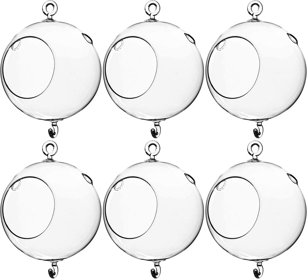 WGV Hanging Terrarium Globe, Width 5", Height 7", Double Hook, DIY Air Succulent Planter, Clear Glass Vase Orb, Candle Holder for Windowsill Outdoor Garden Decor, 6 Pieces Bulk