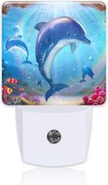 Night Light for Kids Girls Boys, Cute Dolphins in Tropical Sea LED Night Light Plug into Wall with Dusk to Dawn Sensor for Room Decor, Hallway, Kitchen, Bathroom, Nursery, Stairs
